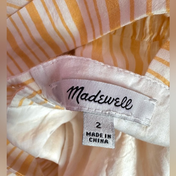 Madewell Striped Button-Back Tiered MidiDress Yellow & White, Size 2, NWT, Lined - Picture 4 of 7